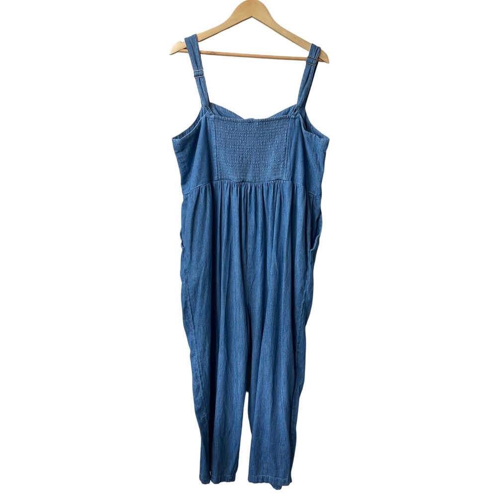 Old Navy Denim Jumpsuit XXL Petite Chambray Button Front Wide Leg Cropped - Picture 9 of 12